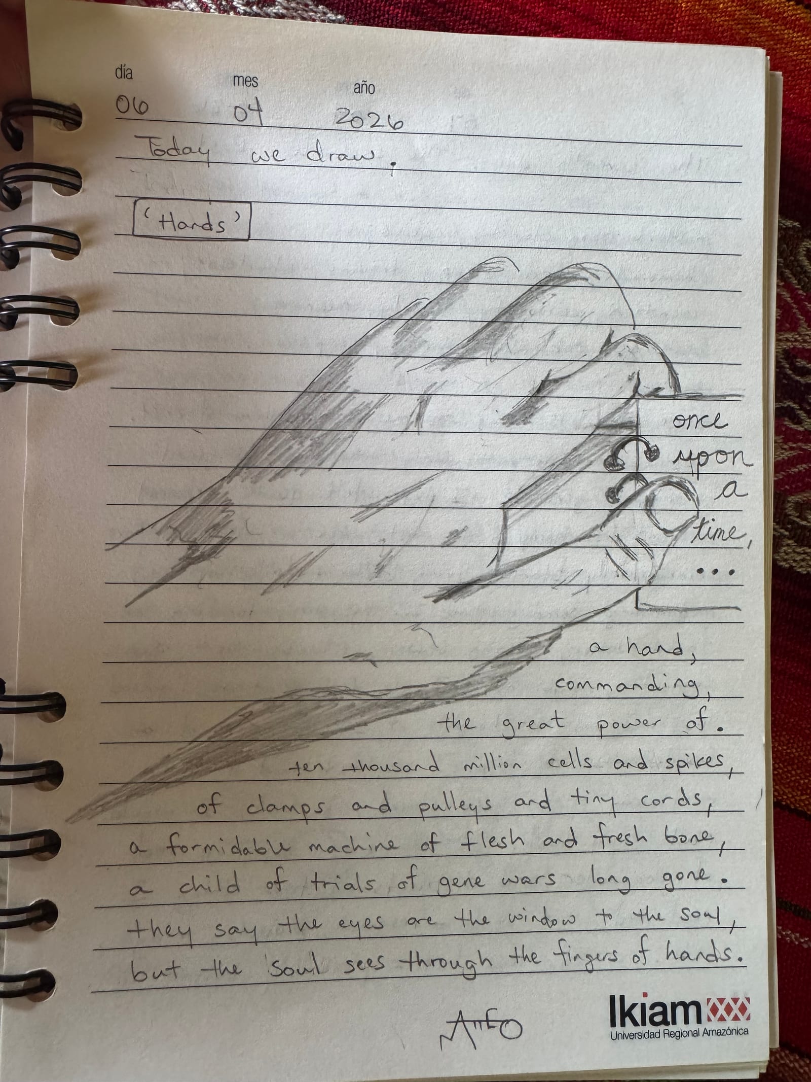 Handwritten poem photographed on notebook paper.