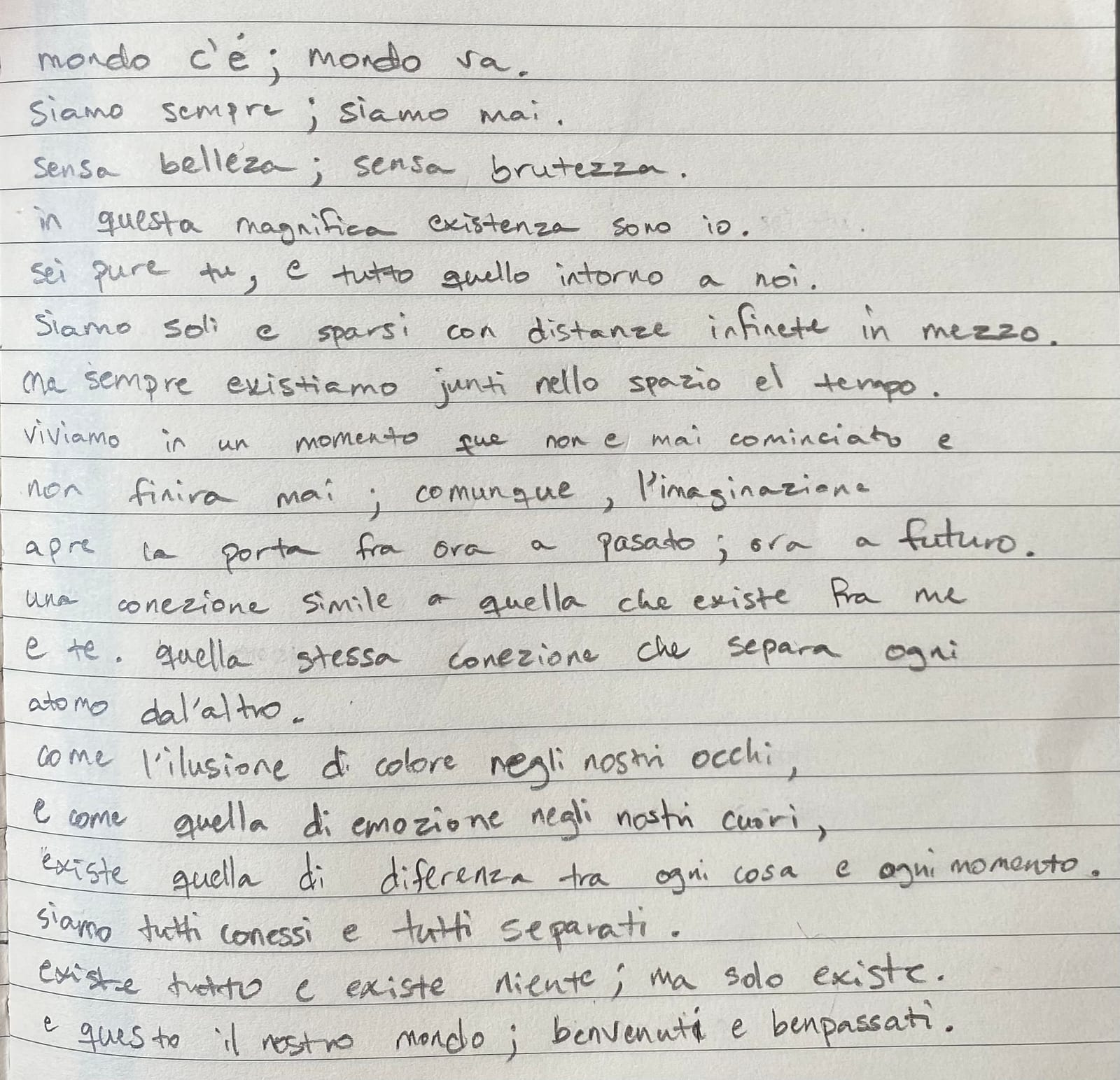 Handwritten poem on notebook paper.